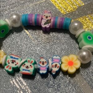 Colorful Bunny and Flower Beaded Bracelet